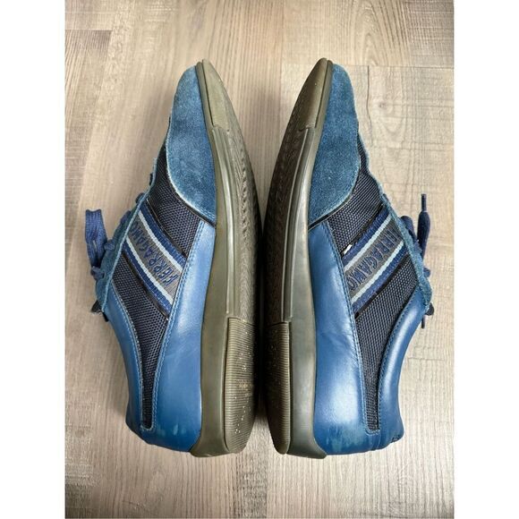 Salvatore Ferragamo Navy Blue Fabric and Leather Lace Up Low Top Sneakers Size 8 main image 4